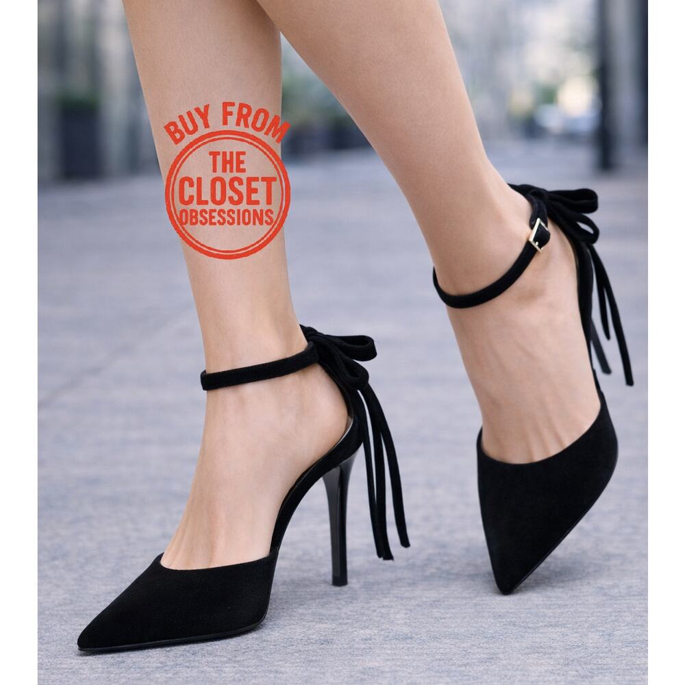 ZARA Black Pointed Toe High Heels with Back Bow NWT – Size 9